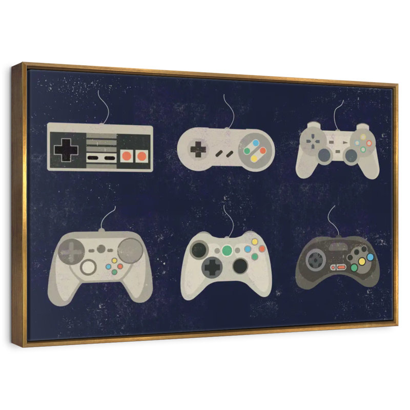 Video Game Controller Evolution, 25" X 17", Floating Frame Gold