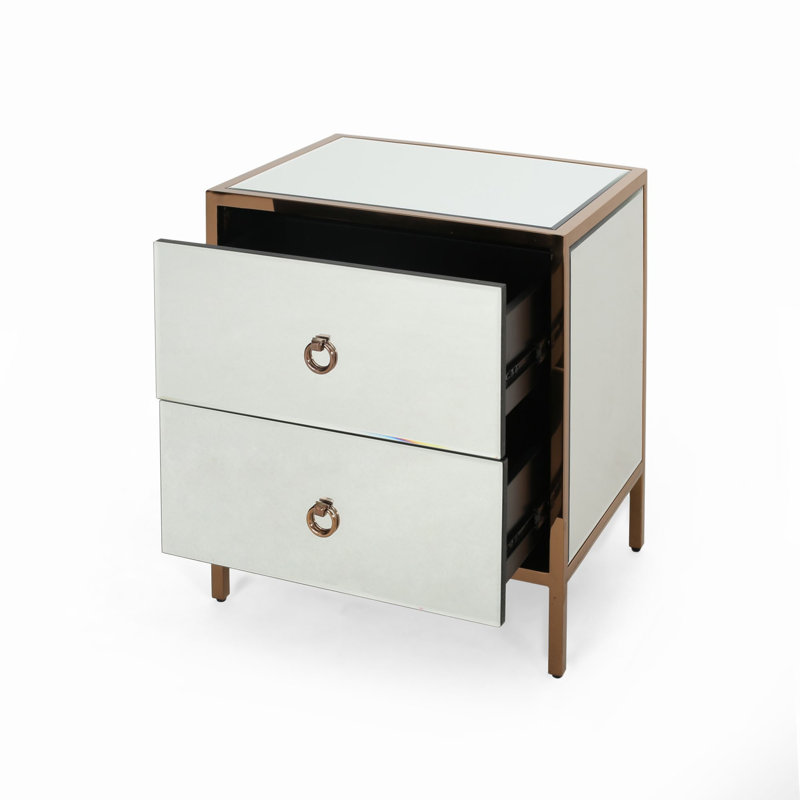 Christopher Knight Home Mirrored 2-Drawer Cabinet With Steel Frame