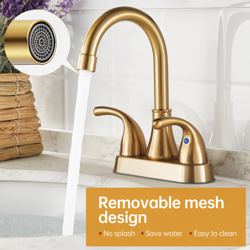 Brushed Gold 2-Handle Centerset Bathroom Faucet with Drain Assembly
