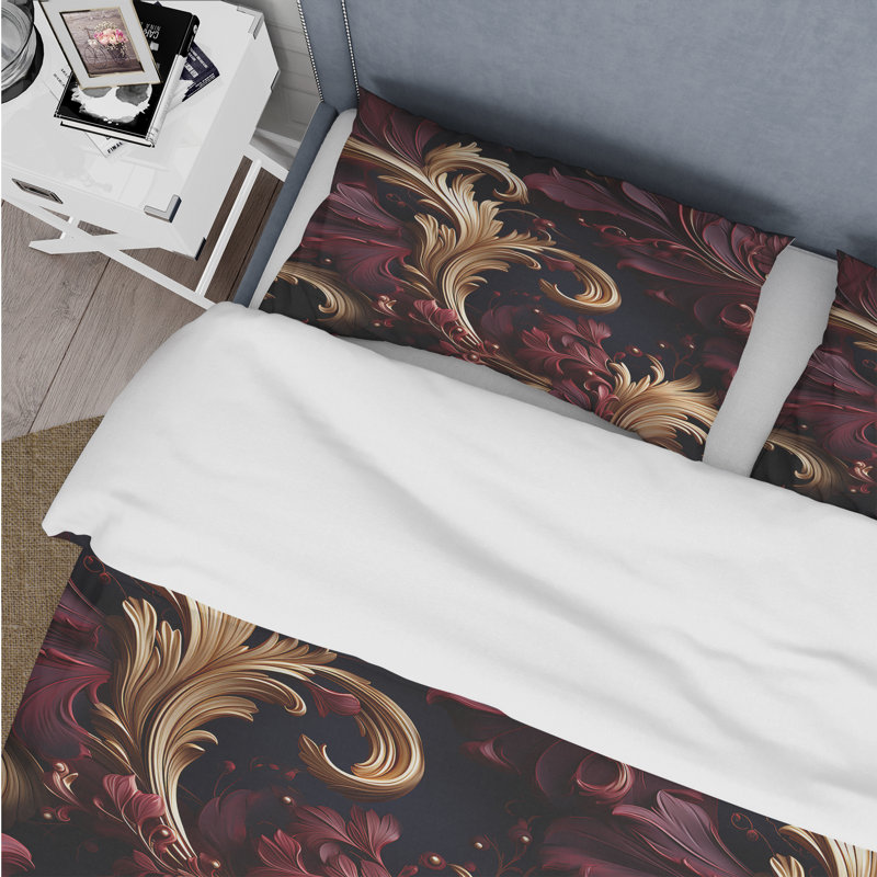 Opulent Victorian Scrollwork Victorian Pattern I Floral Duvet Cover, King Duvet Cover + 2 King Shams