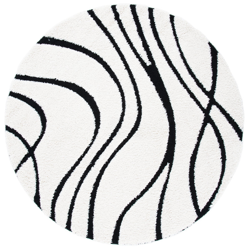 Philadelphia Power Loomed Polypropylene Ivory/Black Rug, Ivory/Black, Round 91 cm