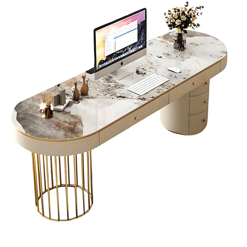Bureau ovale en pierre frittée de style crème 47,24 "