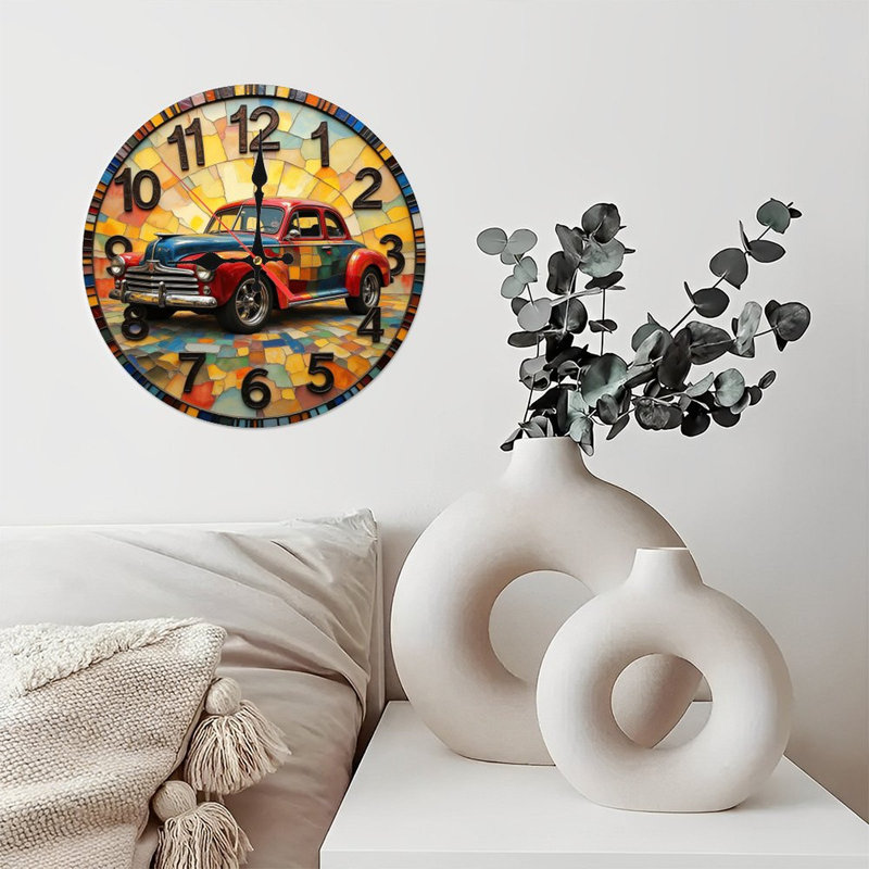 Horloge murale 10 po en MDF rond avec mouvement à quartz silencieux et crochet sans perceuse (piles AA non incluses)