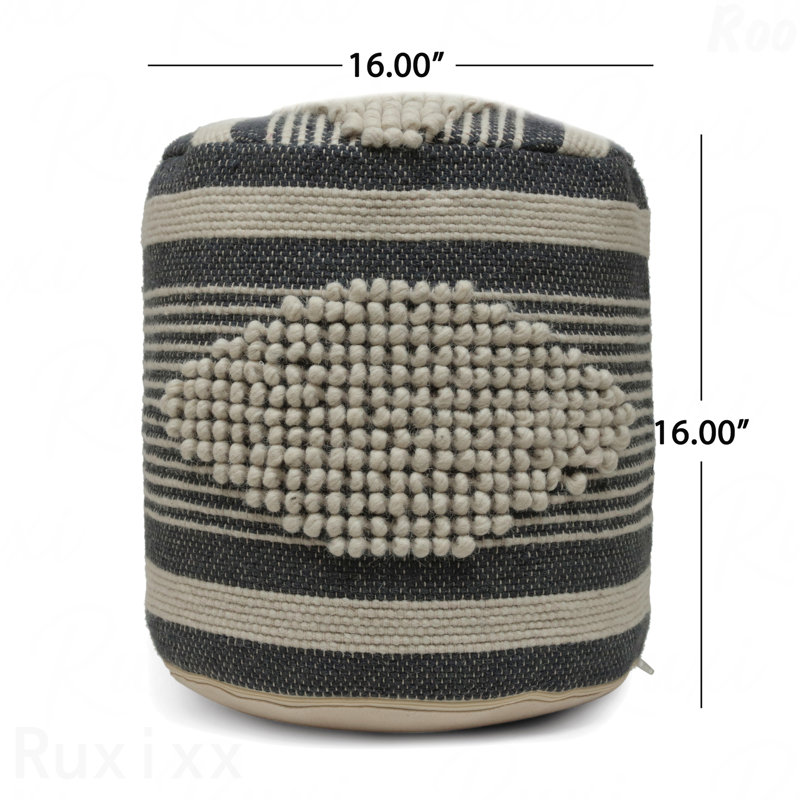 Fabric Upholstered Cylindrical Pouf Ottoman, Gray