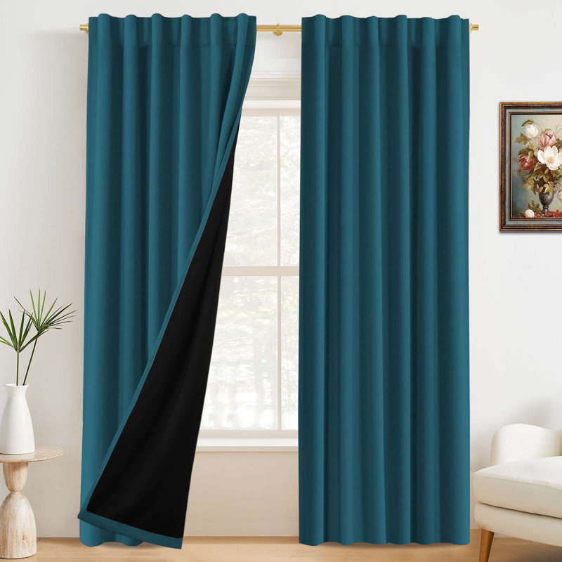 100% Blackout Curtains for Bedroom with Liner Full Room Darkening Curtains Thermal Insulated Back Tab/Rod Pocket Window Drapes for Living Room, 2 Panels