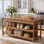 Solid Wood Farmhouse Kitchen Island with 2 Open Storage Shelves, Brown-398102393