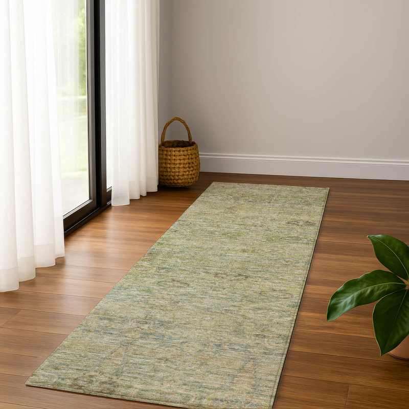 Premium Machine Washable Mayfield AMF2090 Global Rug, 2'3" x 7'6" Runner, Green