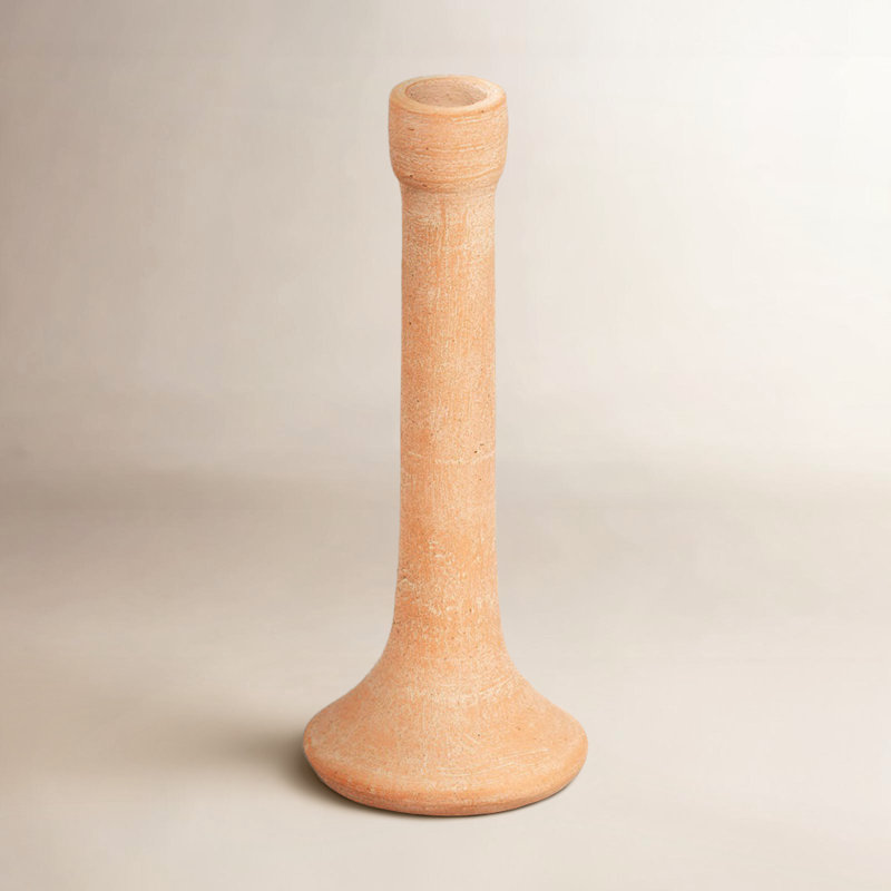 Clay Tabletop Candlestick, 7.5" H x 3.75" W x 3.75" D