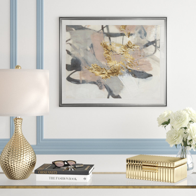 « golden rosé ii »-impression sur toile, H 20 po x l 24 po x P 1,5 po, Cadre argenté