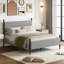 Structure de lit double pleine grandeur avec tête de lit en velours, plateforme en velours côtelé doux avec support en lattes de bois et pieds robustes, aucun sommier requis, silencieux, assemblage facile, gris-1953577882-1953577885