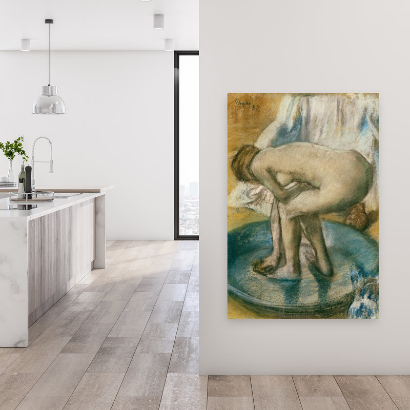Femme se baignant dans une baignoire peu profonde, estampe d'art mural contemporain abstrait impressionniste de 1885