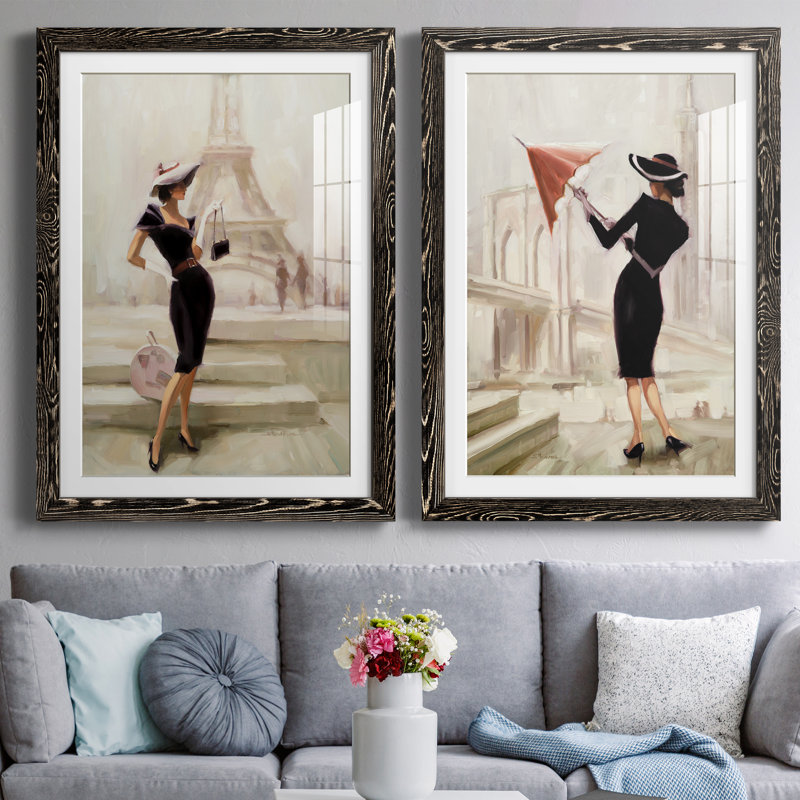 «Love, from Paris», ensemble de 2 peintures, H 37,5 po x l 55 po x P 1,5 po, Papier encadré noir