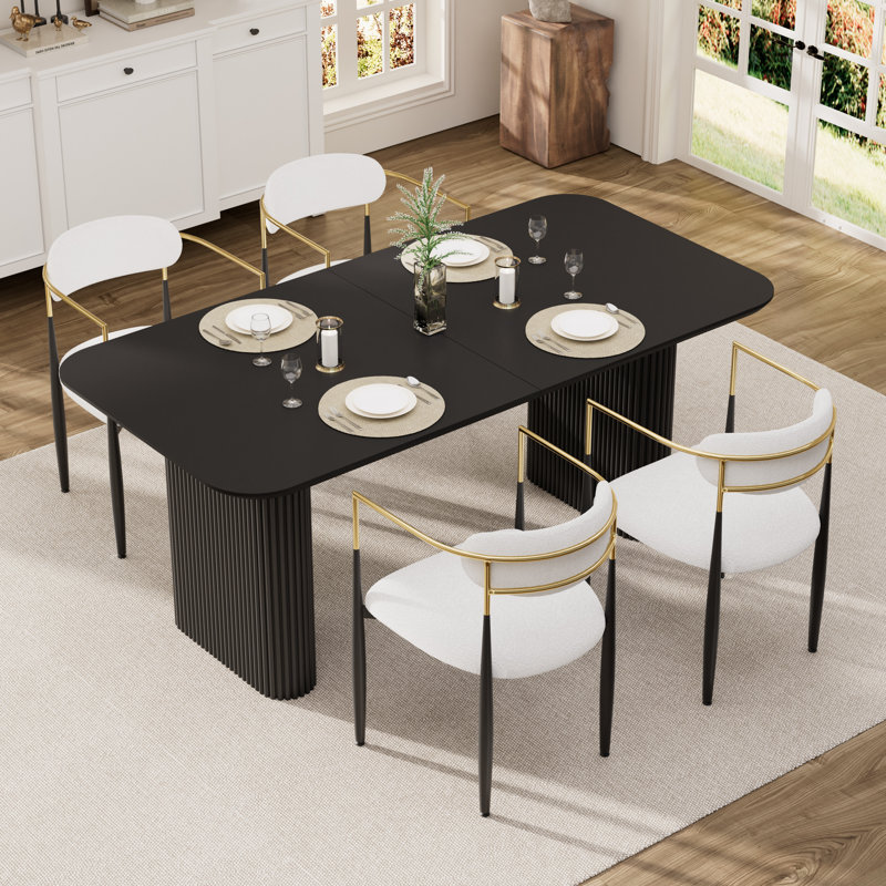 Table de salle à manger rectangulaire pour 4 à 6 personnes, Beige, 5 pièces: table, 4 chaises, Noir