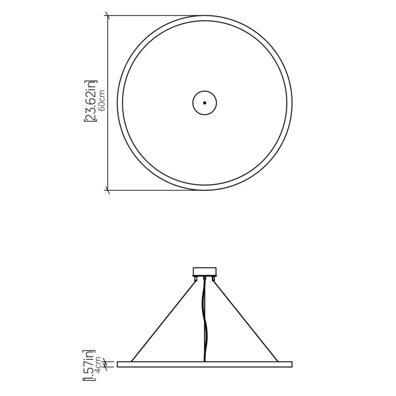 Lustre tambour unique à 1 lumière DEL, Teck, H 1,56 po x l 23,4 po x P 23,4 po