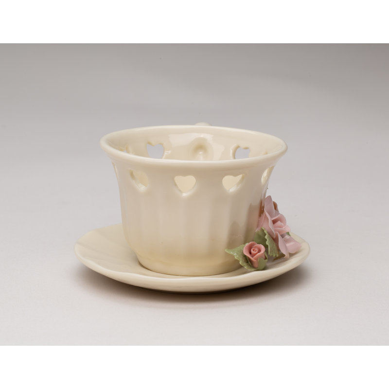 Photophore procelain tasse et soucoupe rose