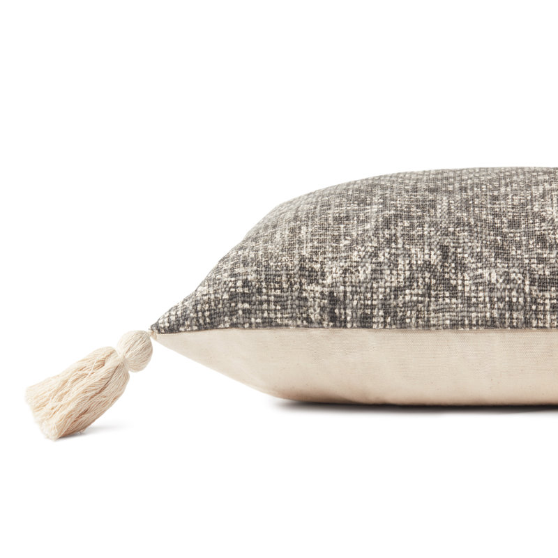 Tassels Cotton Throw Pillow, Polyester/Polyfill, Charcoal