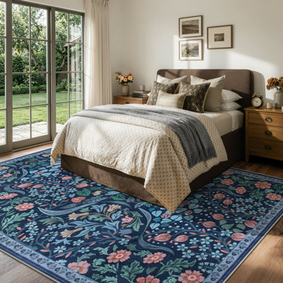 Kaldi Floral Washable Area Rug – Intricate Nature-Inspired Design, Non-Slip Soft Floor Mat for Living Room, Bedroom, and Entryway