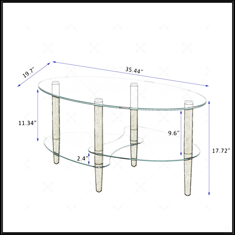 Table basse ovale en verre transparent, Brun, Transparent