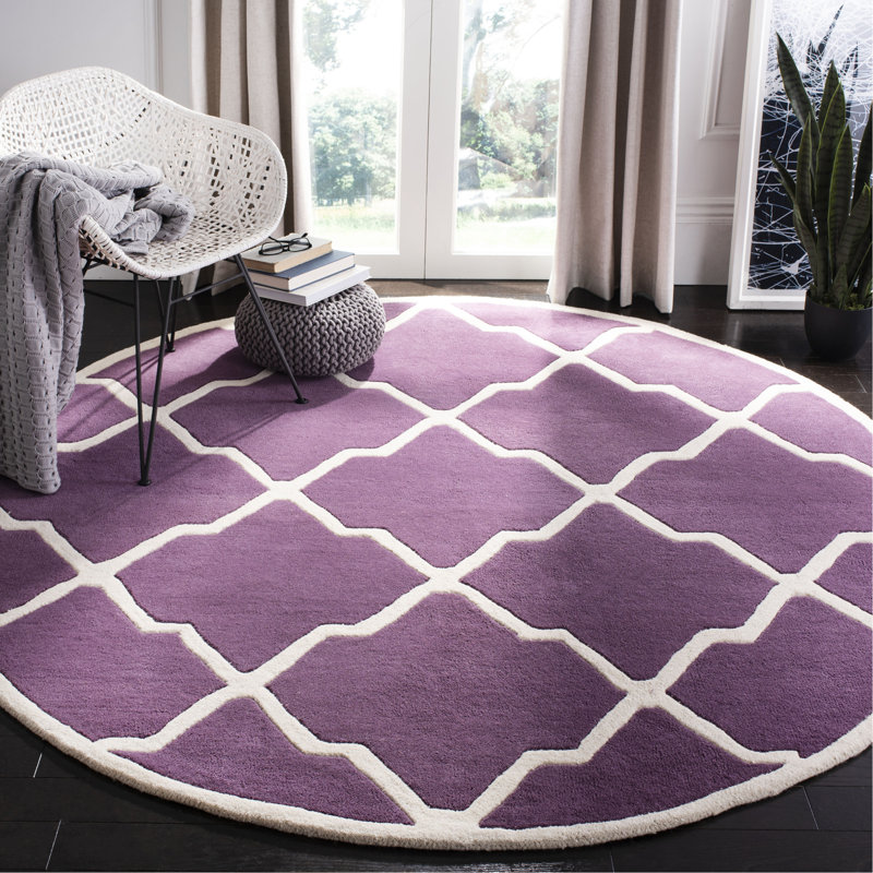 Tapis mauve / ivoire en laine Carolene, Rond 7 pi
