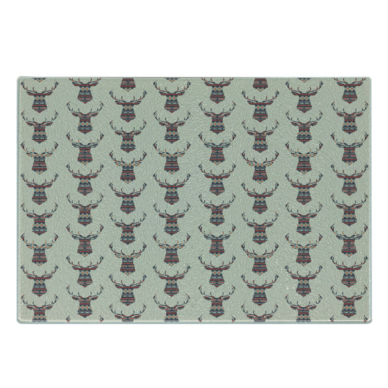 Ambesonne Deer Tempered Glass Cutting Board Ornate Pattern Multicolor