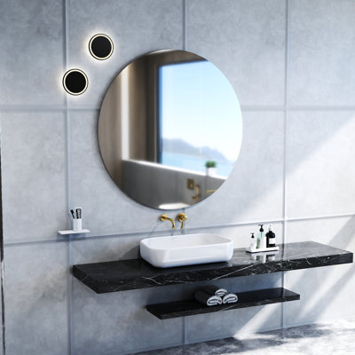 Miroir de salle de bain rond de 70 cm, panneau arrière blanc, idéal pour la chambre et l'entrée, miroir optimisant l'espace avec panneau arrière mat - Maquillage, vérification de tenue, effet grossissant, verre haute définition, fixation murale facile
