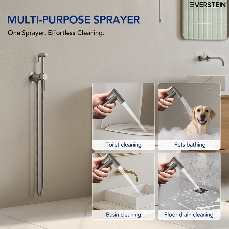 Round Multi-Purpose Handheld Bidet Sprayer With Temperature Control, Brushed Nickel