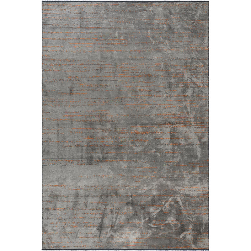 Abstract Flatweave Gray/Orange Area Rug, Rectangle 7'10" x 11'2"