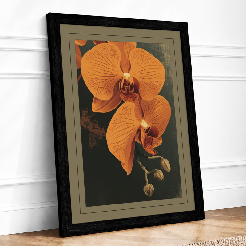 Orange Orchid Study Botanical - Print, Black, A4 - 29.7 x 21.0 cm