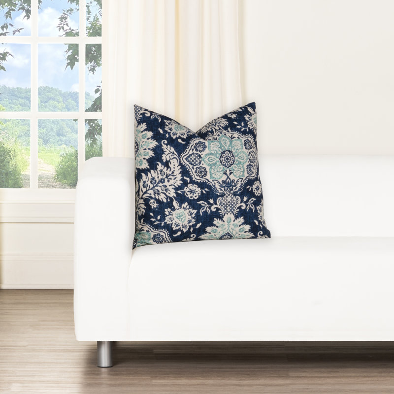 Coussin décoratif Magnolia Home Fashions Bellaire, Bleu marine / damas, Polyester, H 16 po x l 16 po