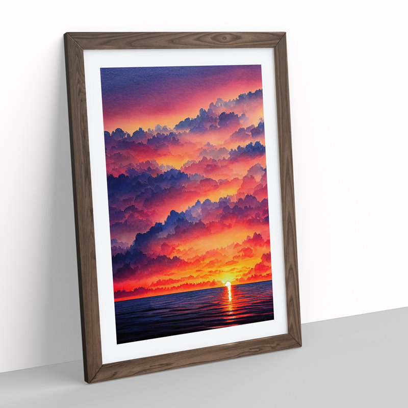 Striking Ocean Sunset No.5 - Framed Print, 34cm H x 25cm W x 2cm D, Walnut