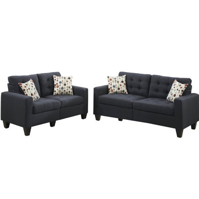 Black Polyfiber And , With Cushion Pillow Included For Living 2Pc Room In Polyfiber, Design Area Space Home
