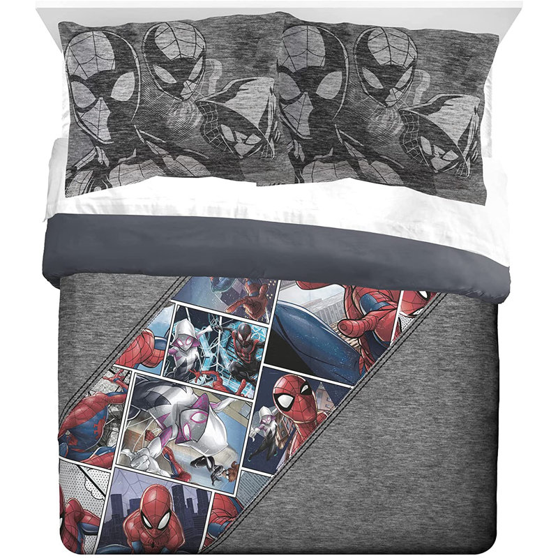 Spiderman Grunge Gray Microfiber Reversible Comforter Set, Queen