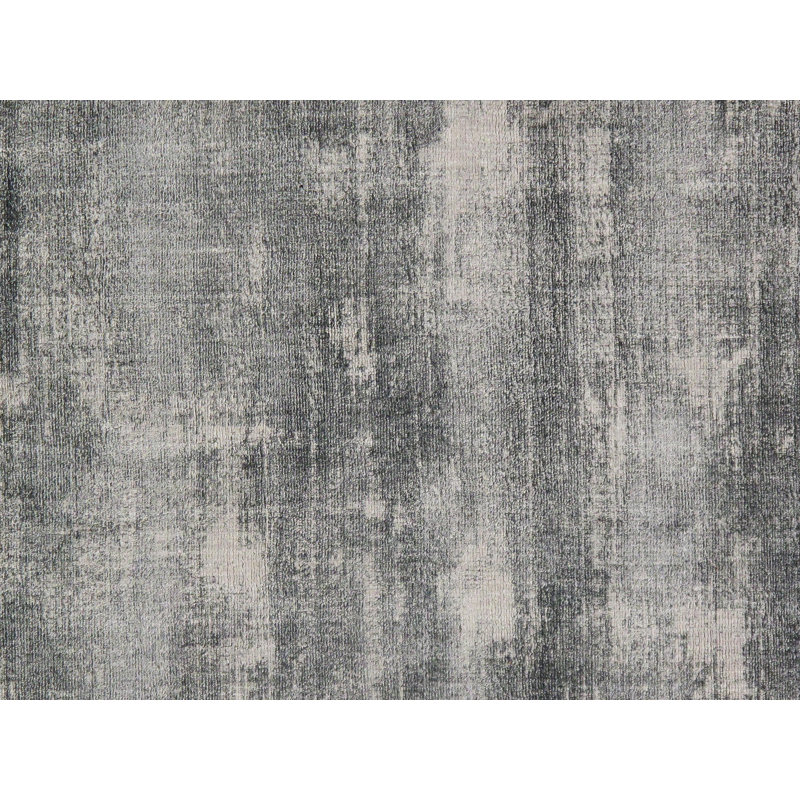 Tapis gris / noir en soie noué à la main, Rectangle 8 pi 10 po x 12 pi
