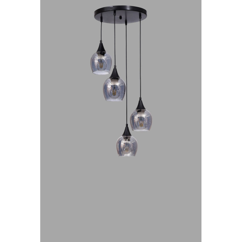 Lustre, Gris / Noir, 4 étages, Quatre lumières