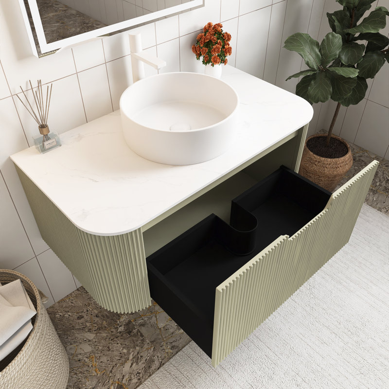 36" Wall-Mounted Floating Bathroom Vanity With Sink, Light Green