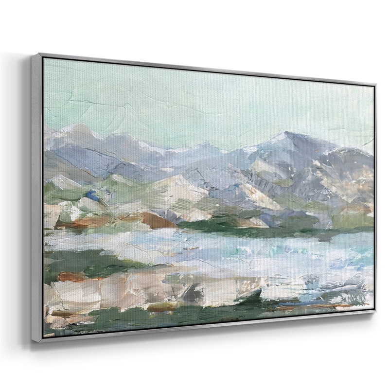 «Pastel Mountain View», toile tendue avec châssis en I, Encadrement argenté, H 25 po x l 37 po x P 2 po