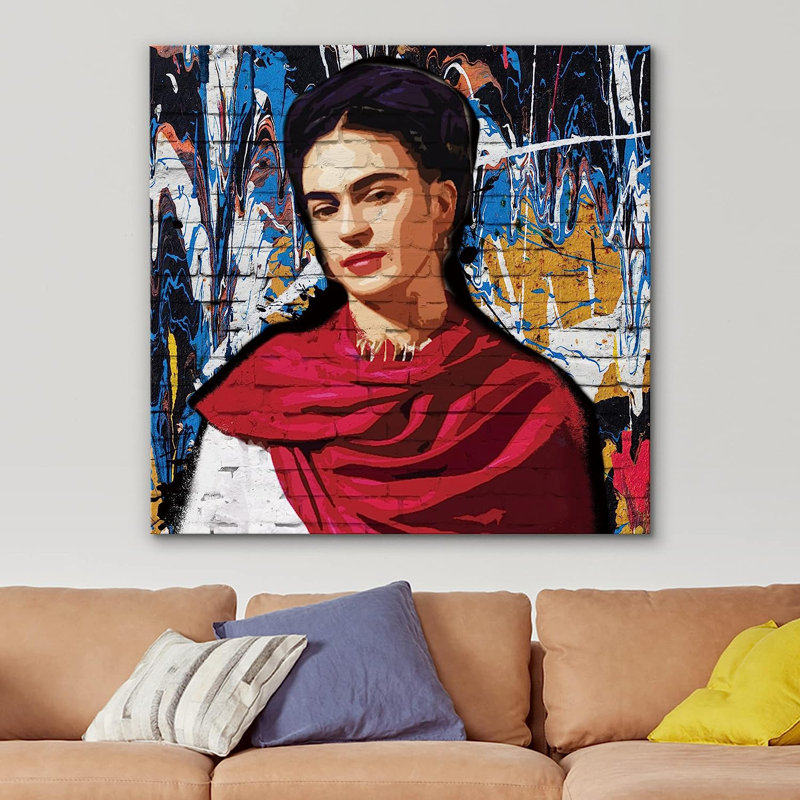 Art urbain sur toile Frida Kahlo, H 24 po x l 24 po x P 1,5 po