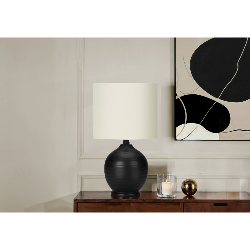 Lighting, 17"H, Table Lamp, Black Ceramic, Ivory / Cream Shade, Transitional
