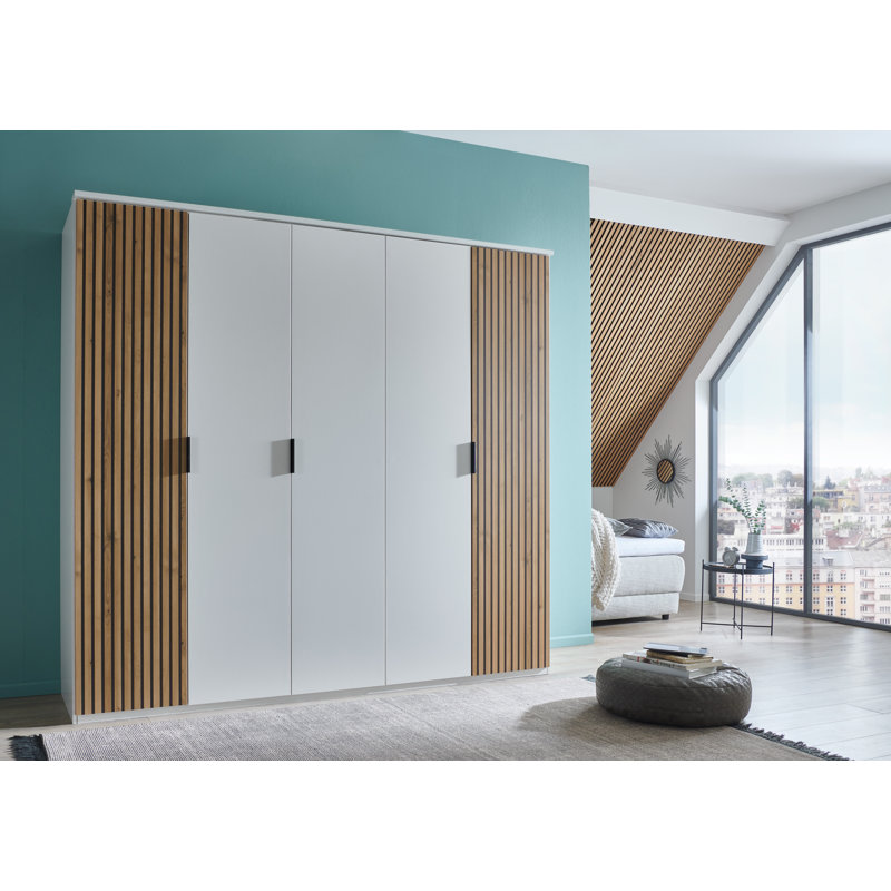 Nakishia 5 Door Manufactured Wood Wardrobe, Wood/White