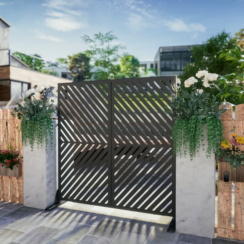 Harmon 4 ft. W Laser Cut Metal Privacy Screen, Black