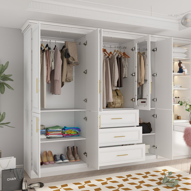 Elegant Triple Door Wardrobe With Glass Panels - Spacious Storage Solution With Adjustable Shelves And Soft-Close Drawers