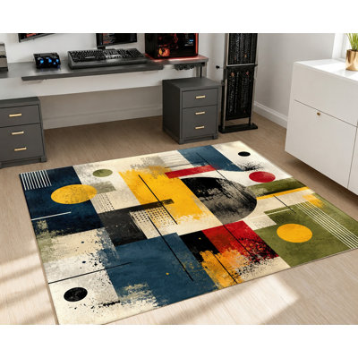 Tapis antidérapant en velours, motif géométrique abstrait moderne, tapis décoratif, idéal pour le salon, la chambre à coucher, la salle à manger, le bureau, le corridor ou un appartement.