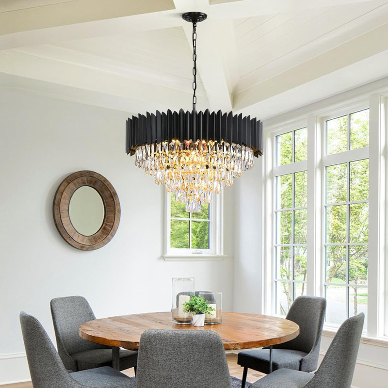 Lustre en cristal moderne avec fonctionnalité à intensité variable, conception ronde à 15 lumières pour la salle à manger, le salon, le vestibule et l'escalier