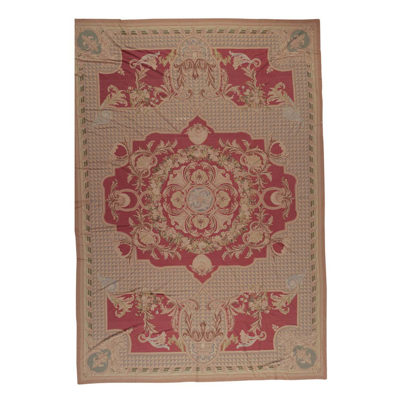 Tapis beige / gris / bourgogne de haute qualité noué à la main