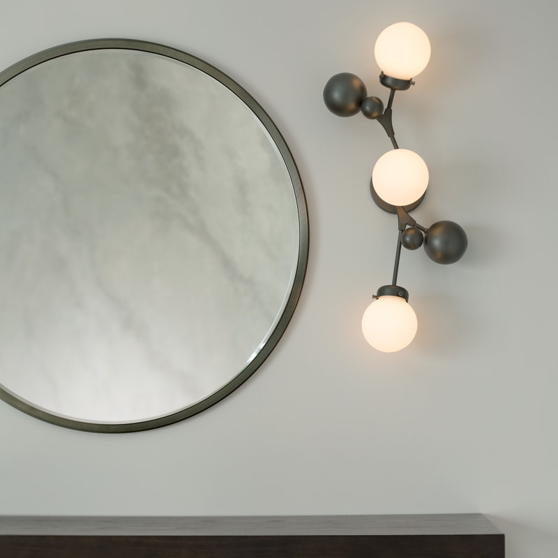 Sprig 3 Light Dimmable Flush Mount, Black, Water Glass