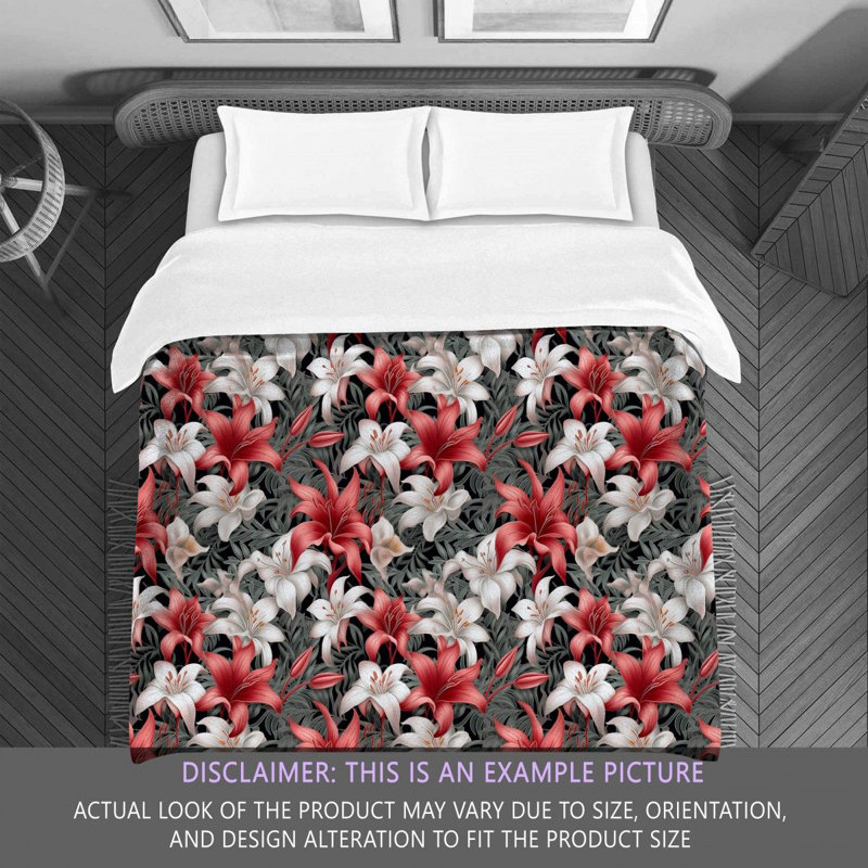 Machine Printed Comforter, Queen Comforter, Red/Silver Floral