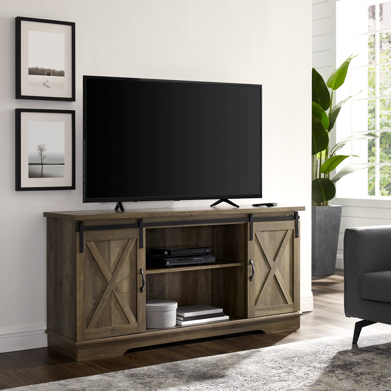 Meuble télé à porte coulissante Carterton, H 28 po x L 58 po x l 16 po, Chêne rustique