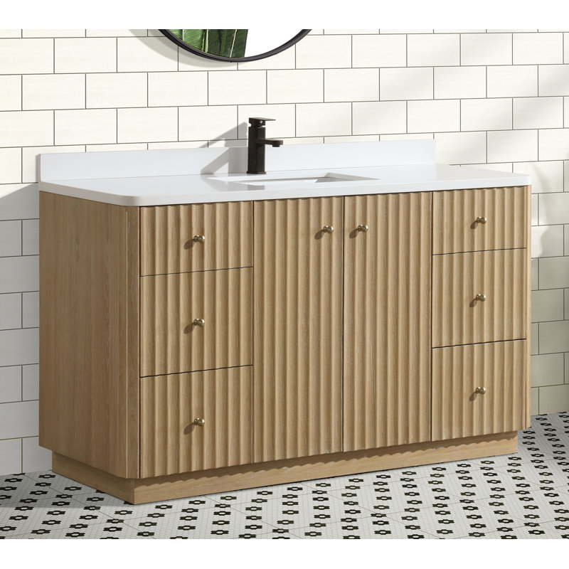Washed Oak Single Bathroom Vanity with Quartz Top