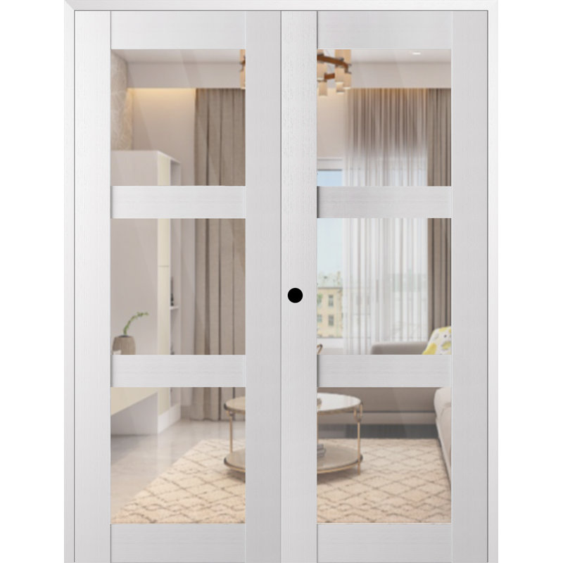 Porte intérieure pré-montée double en verre massif Palladio 3 Lite, 71,75 po x 79,37 po, Droite