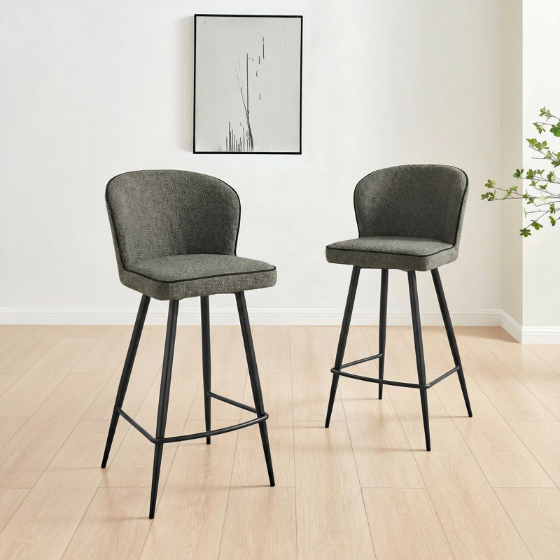 Ansel Breakfast Bar Stool - Luxury Fabric Upholstered Sleek Modern Design, Grey